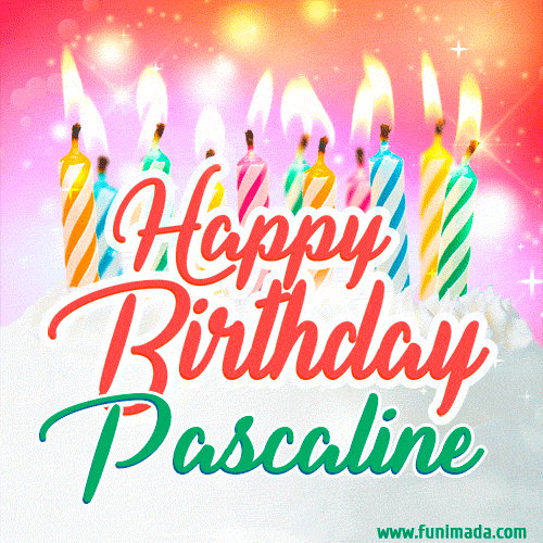 Happy Birthday GIF for Pascaline with Birthday Cake and Lit Candles