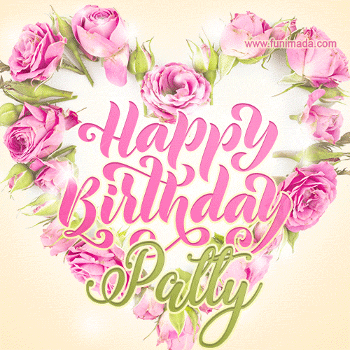 Pink rose heart shaped bouquet - Happy Birthday Card for Patty