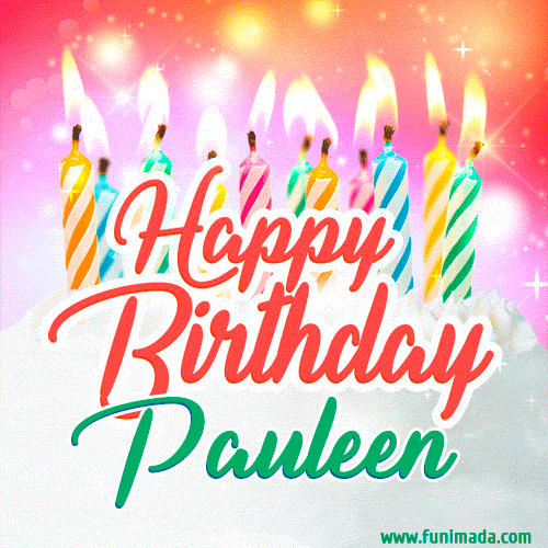 Happy Birthday GIF for Pauleen with Birthday Cake and Lit Candles