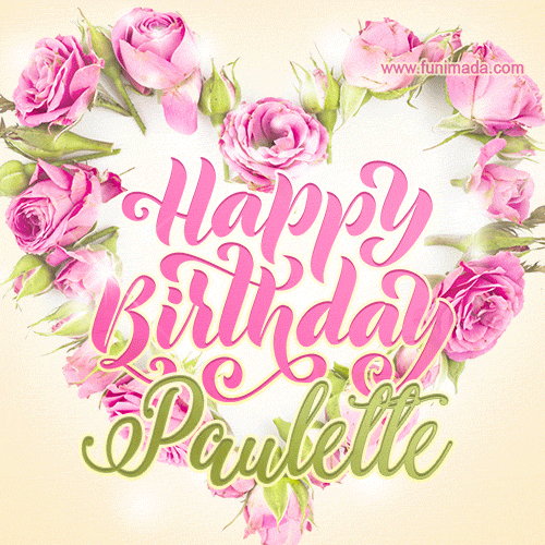Pink rose heart shaped bouquet - Happy Birthday Card for Paulette