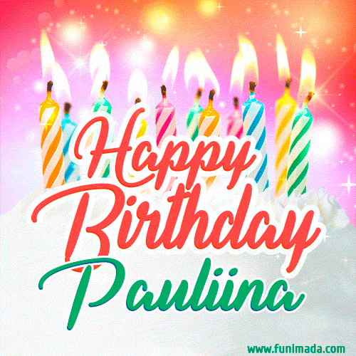 Happy Birthday GIF for Pauliina with Birthday Cake and Lit Candles