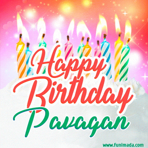Happy Birthday GIF for Pavagan with Birthday Cake and Lit Candles