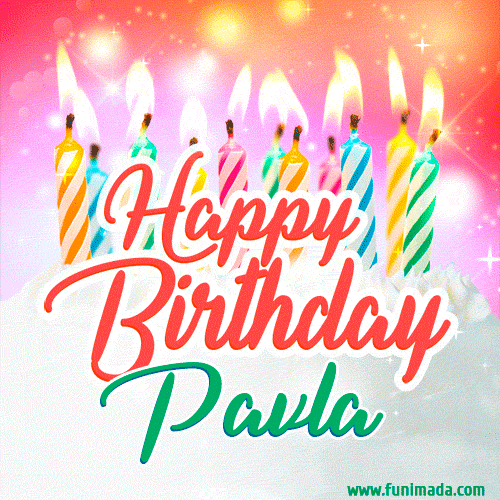 Happy Birthday GIF for Pavla with Birthday Cake and Lit Candles