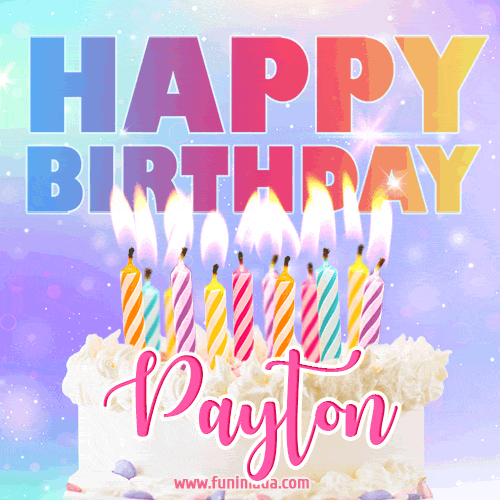 Animated Happy Birthday Cake with Name Payton and Burning Candles