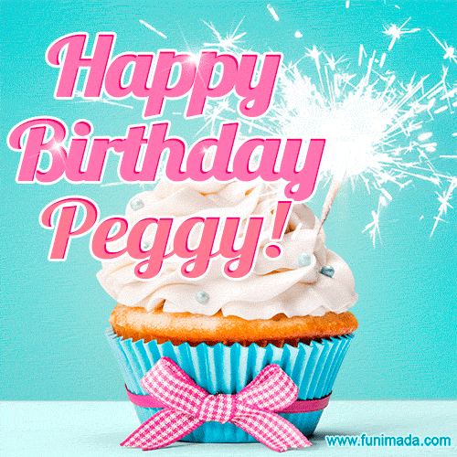 Happy Birthday Peggy! Elegang Sparkling Cupcake GIF Image.