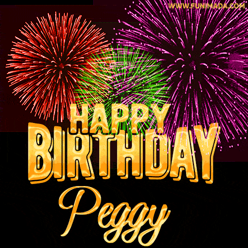 Wishing You A Happy Birthday, Peggy! Best fireworks GIF animated greeting card.