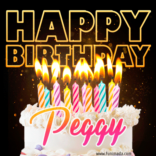 Peggy - Animated Happy Birthday Cake GIF Image for WhatsApp