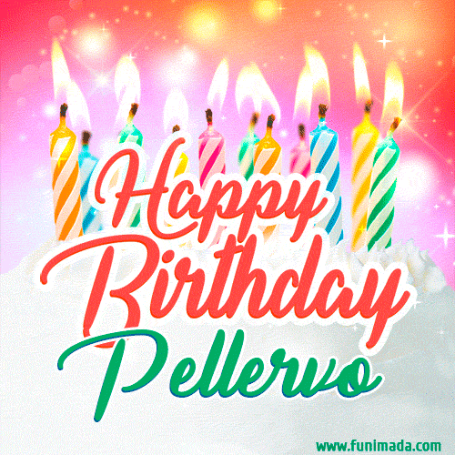 Happy Birthday GIF for Pellervo with Birthday Cake and Lit Candles