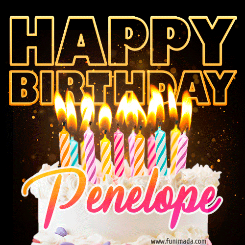 Penelope - Animated Happy Birthday Cake GIF Image for WhatsApp