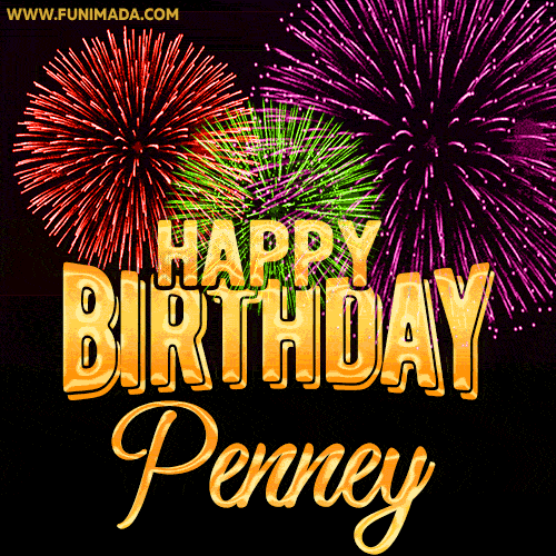 Wishing You A Happy Birthday, Penney! Best fireworks GIF animated greeting card.