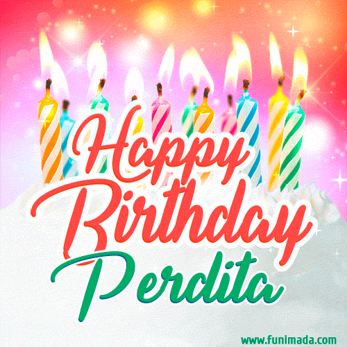 Happy Birthday GIF for Perdita with Birthday Cake and Lit Candles