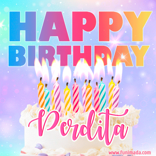 Animated Happy Birthday Cake with Name Perdita and Burning Candles