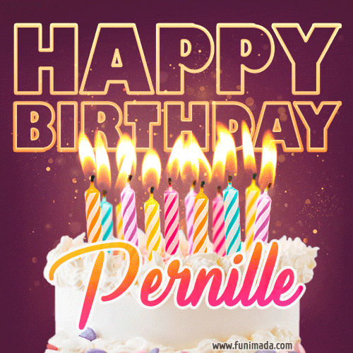 Pernille - Animated Happy Birthday Cake GIF Image for WhatsApp