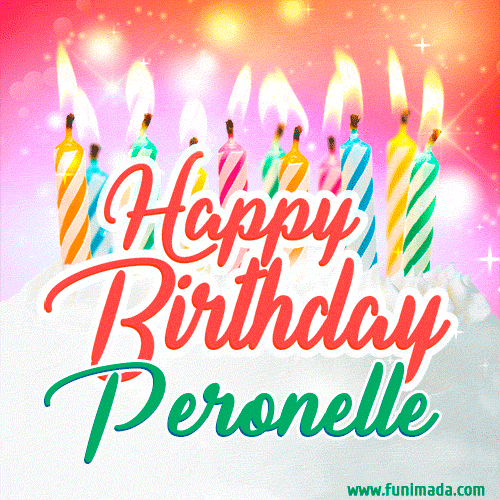 Happy Birthday GIF for Peronelle with Birthday Cake and Lit Candles