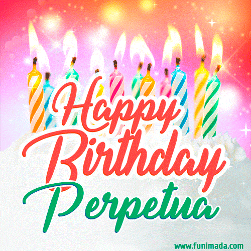 Happy Birthday GIF for Perpetua with Birthday Cake and Lit Candles