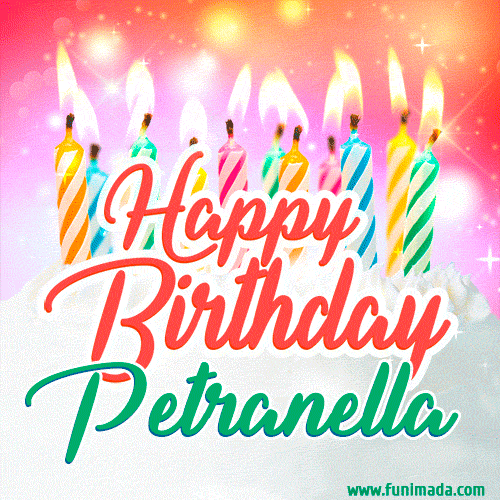 Happy Birthday GIF for Petranella with Birthday Cake and Lit Candles