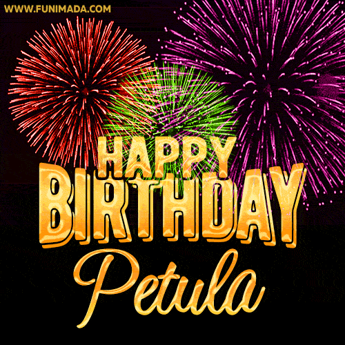 Wishing You A Happy Birthday, Petula! Best fireworks GIF animated greeting card.