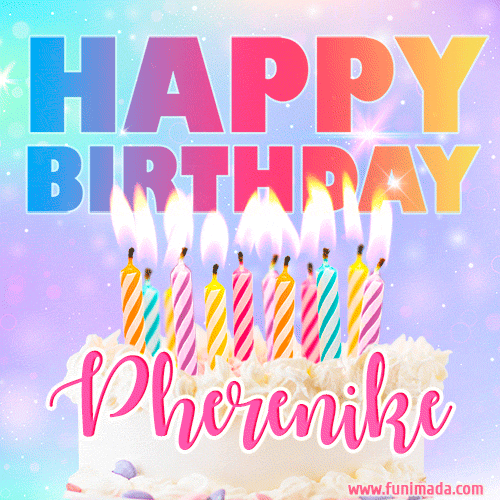 Animated Happy Birthday Cake with Name Pherenike and Burning Candles