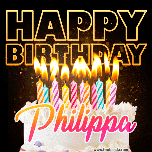 Philippa - Animated Happy Birthday Cake GIF Image for WhatsApp