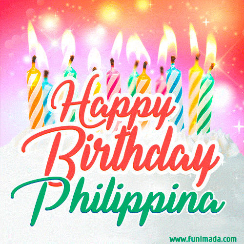 Happy Birthday GIF for Philippina with Birthday Cake and Lit Candles