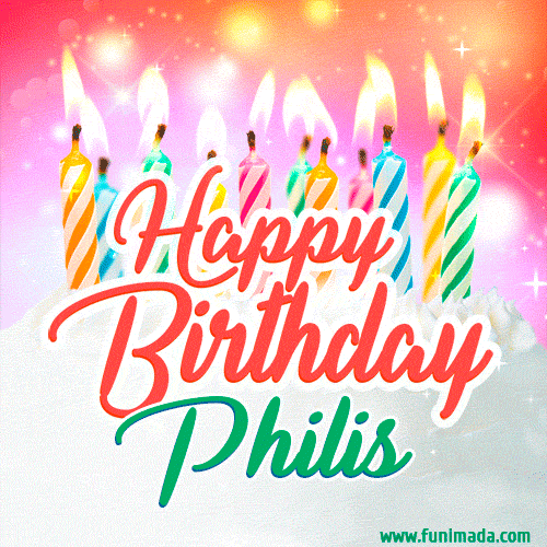 Happy Birthday GIF for Philis with Birthday Cake and Lit Candles