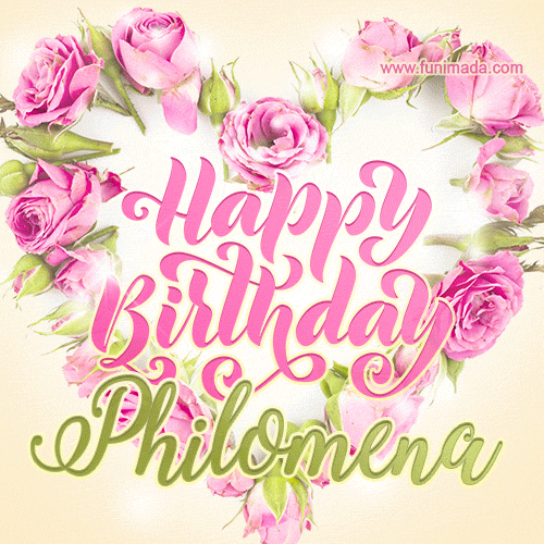 Pink rose heart shaped bouquet - Happy Birthday Card for Philomena