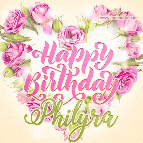 Pink rose heart shaped bouquet - Happy Birthday Card for Philyra