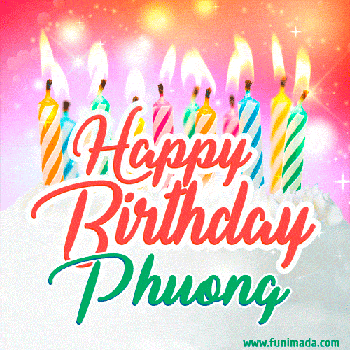 Happy Birthday GIF for Phuong with Birthday Cake and Lit Candles
