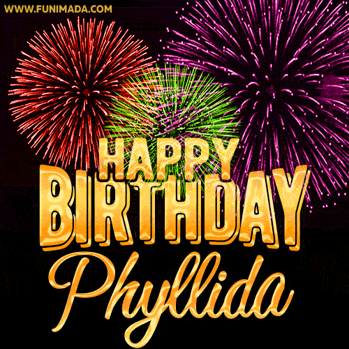 Wishing You A Happy Birthday, Phyllida! Best fireworks GIF animated greeting card.