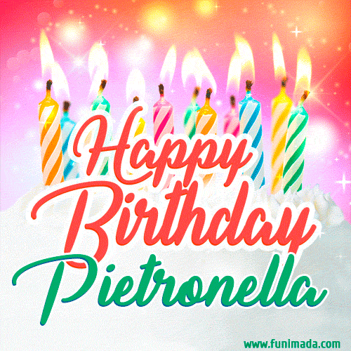 Happy Birthday GIF for Pietronella with Birthday Cake and Lit Candles
