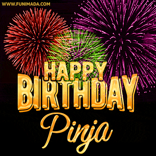 Wishing You A Happy Birthday, Pinja! Best fireworks GIF animated greeting card.
