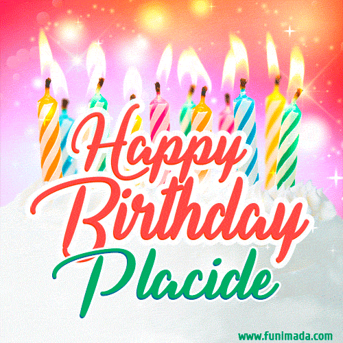 Happy Birthday GIF for Placide with Birthday Cake and Lit Candles