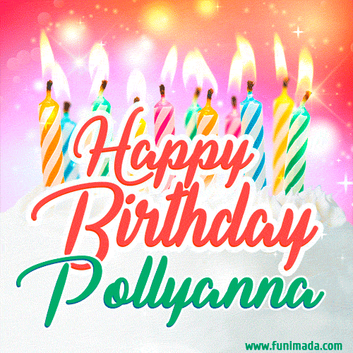 Happy Birthday GIF for Pollyanna with Birthday Cake and Lit Candles