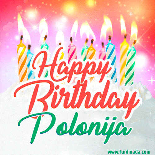 Happy Birthday GIF for Polonija with Birthday Cake and Lit Candles