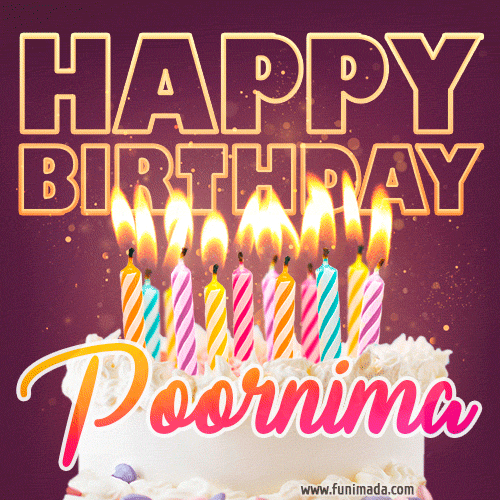 Poornima - Animated Happy Birthday Cake GIF Image for WhatsApp