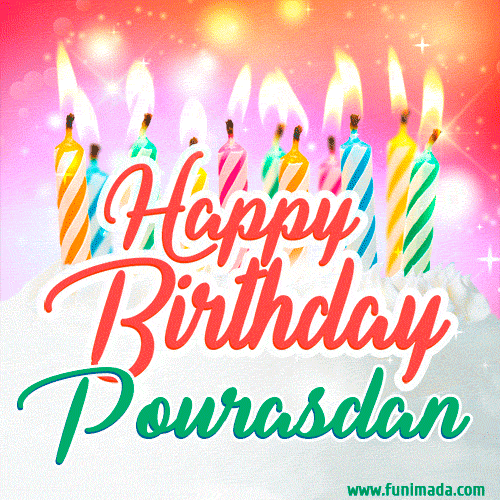 Happy Birthday GIF for Pourasdan with Birthday Cake and Lit Candles