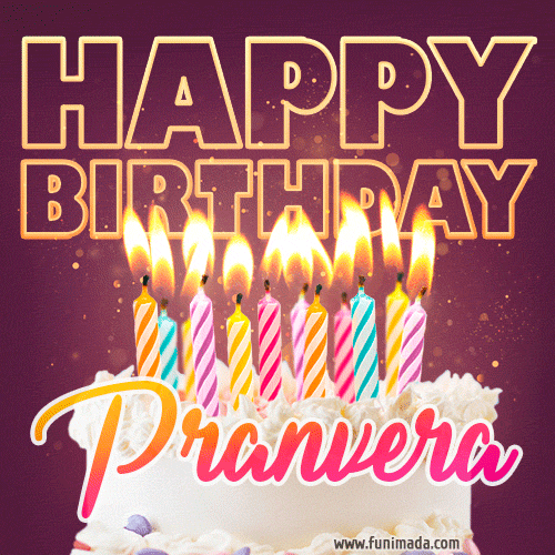 Pranvera - Animated Happy Birthday Cake GIF Image for WhatsApp