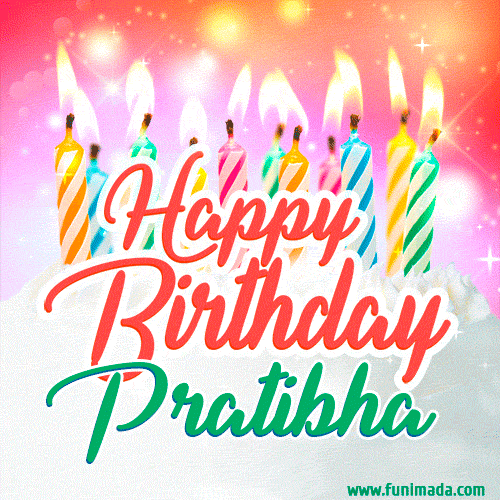 Happy Birthday GIF for Pratibha with Birthday Cake and Lit Candles