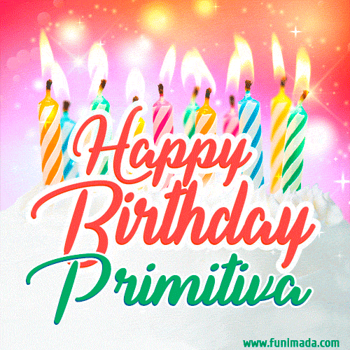 Happy Birthday GIF for Primitiva with Birthday Cake and Lit Candles