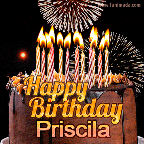 Chocolate Happy Birthday Cake for Priscila (GIF)