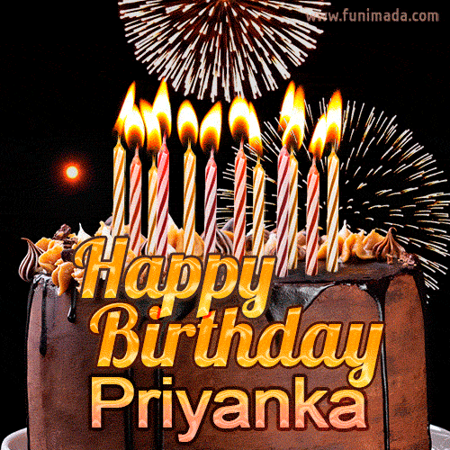 Chocolate Happy Birthday Cake for Priyanka (GIF)