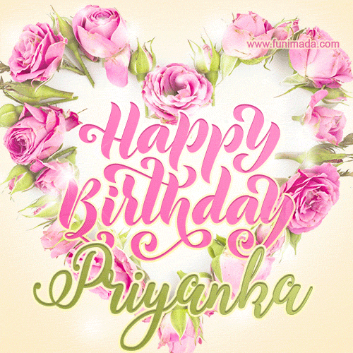 Pink rose heart shaped bouquet - Happy Birthday Card for Priyanka