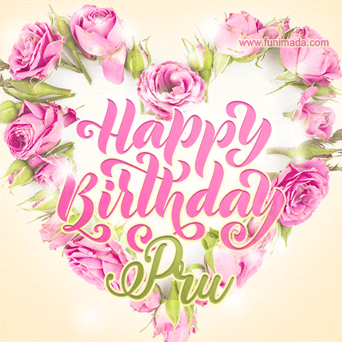 Pink rose heart shaped bouquet - Happy Birthday Card for Pru