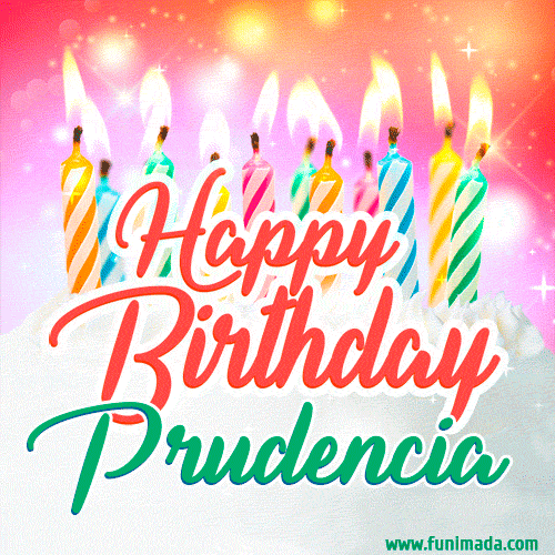 Happy Birthday GIF for Prudencia with Birthday Cake and Lit Candles
