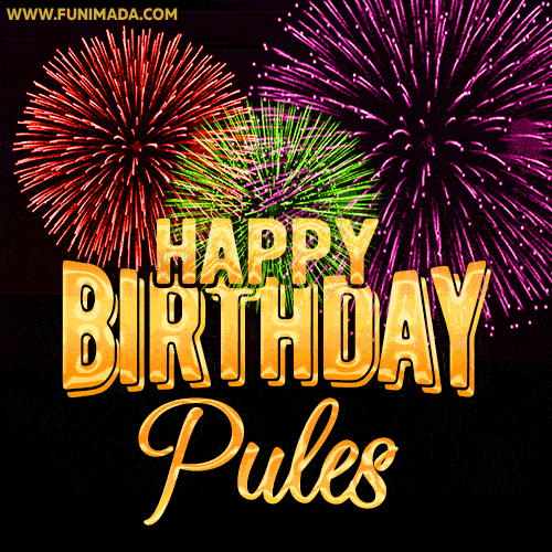 Wishing You A Happy Birthday, Pules! Best fireworks GIF animated greeting card.