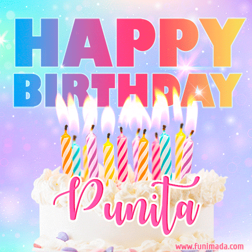 Animated Happy Birthday Cake with Name Punita and Burning Candles