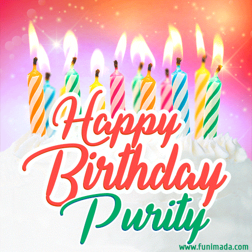 Happy Birthday GIF for Purity with Birthday Cake and Lit Candles