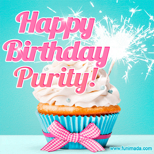 Happy Birthday Purity! Elegang Sparkling Cupcake GIF Image.