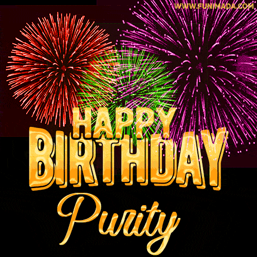 Wishing You A Happy Birthday, Purity! Best fireworks GIF animated greeting card.