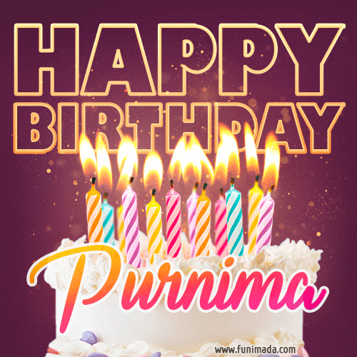 Purnima - Animated Happy Birthday Cake GIF Image for WhatsApp